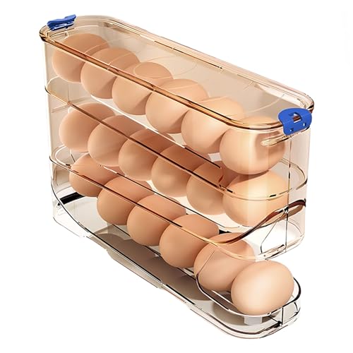 Egg Container for Refrigerator Clear Stackable Egg Holder for Kitchen Storage and Organization (Dark Brown, 3 Tier) - color: Dark Brown, size: 3 Tier