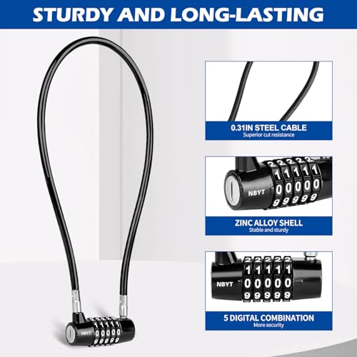 Cable Locks with Combination,Steel Cable Rope Wire 5-Digit Combination Lock with Resettable Code for Bikes, Lockers, File Cabinets, Wardrobes, Small Fences,gate Lock, Pool Padlock. - size: Span11in,Cable length 23*0.3 in