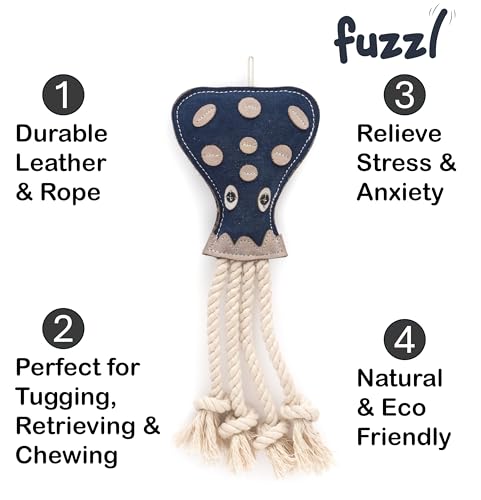 Fuzzl Eco Leather Otto Octopus Natural and Tough Dog Toys - Long Lasting Chew Toys for Aggressive Chewers - Strong Dog Toy for Dogs and Puppy - style: Leather Octopus