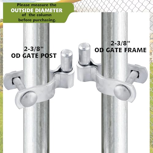 4 Pack 2-3/8" Chain Link Fence Frame Gate Post Male Hinge, Galvanized Steel Gate Hinge for Fence Posts, Bolts & Nuts Included - size: 2-3/8" Male