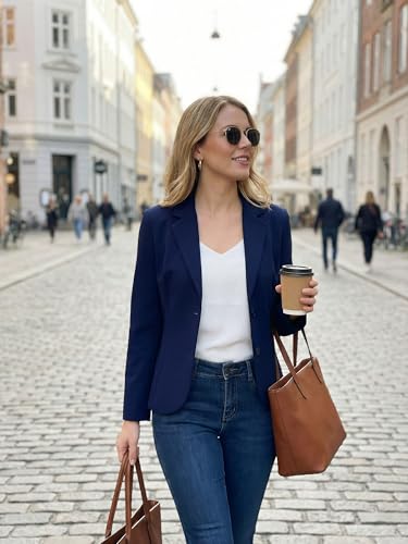 Allegra K Women's Work Office Blazer Stretch Lapel Collar Long Sleeve Jacket Suit Blazer - color: Navy Blue, size: X-Large