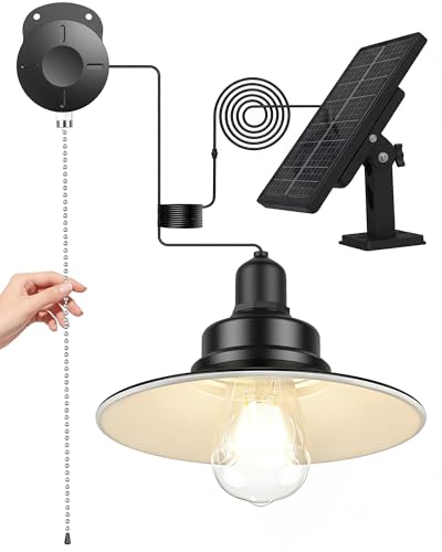 Solar Pendant Light Indoor Outdoor, Solar Shed Light IP65 Waterproof Metal Powered Hanging Chandelier, Gazebo Lights with Pull Cord for Garden, Chicken Coop, Gazebo, Barn-White - color: White, size: 1 Pack
