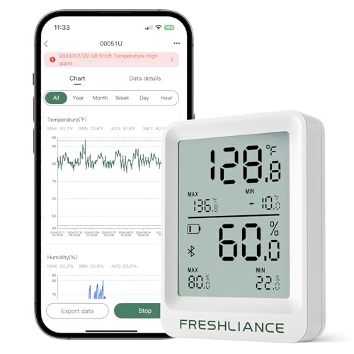 Freshliance Bluetooth Temperature Humidity Data Logger Recorder, Refrigerator Freezer Thermometer Hygrometer, Digital Remotely Temperature Humidity Monitor with Smart APP Data Analysis, BlueTag TH20 - size: 1 PACK