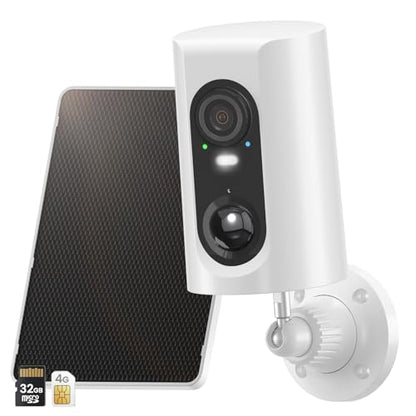 ANRAN 4G LTE Cellular Solar Security Camera Wireless Outdoor, 2K No WiFi Solar Powered Security Camera, 2 Way Audio, Smart Motion Detection, Color Night Vision, IP66, White (32GB & SIM Card Included) - color: 4G-White