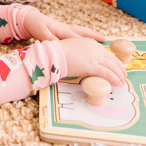 Melissa & Doug Jungle Friends Safari Animals Jumbo Knob Puzzle, Wooden Peg Puzzle for Toddlers, Educational Toy for Shape Recognition and Fine Motor Skills, Ages 1+ - style: Safari Animals