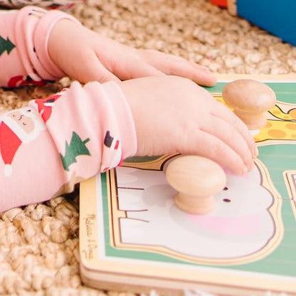 Melissa & Doug Jungle Friends Safari Animals Jumbo Knob Puzzle, Wooden Peg Puzzle for Toddlers, Educational Toy for Shape Recognition and Fine Motor Skills, Ages 1+ - style: Safari Animals