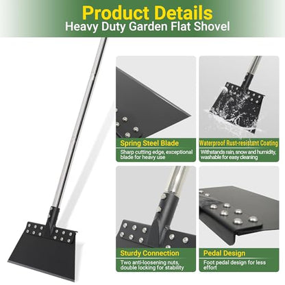 Weed Scraper 65in Garden Flat Shovel Floor Scraper Long Handle Heavy Duty Multi Weeding Shovel with 11in Spring Steel Blade Floor Scraper for Ice, Snow, Weed, Dirty, Moss, Driveway, Lawn Edging