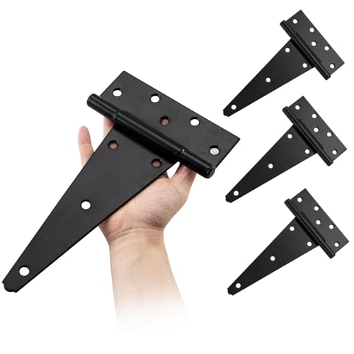 HOME MASTER HARDWARE 10 Inch Heavy Duty Gate Hinges for Wooden Fences, Shed Doors, Outdoor Barns-Black, 4 Pack with Screws - size: 10 in-4 Pack