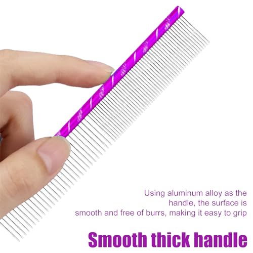 Fearless Alpaca Metal Pet Comb for Grooming Cats and Dogs (Purple) - Purple, Blue, Red, and Gold Colors Available - 8 Inch Length - Rounded Spine - Great Tool for Mats and Shedding - color: Purple