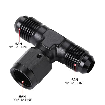 6AN Male Flare Tee T Fitting Adapter with AN6 Female Swivel On Side Aluminum Black - size: 6AN