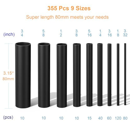 355pcs Heat Shrink Tubing Kit with 1000W Heat Gun - 3:1 Shrink- Electrical Waterproof Industrial Heat Shrink Tubing Terminals- Marine Grade Wire Connector Shrink Wrap Tube - 3.15" Length - size: 355pcs with Heat Gun