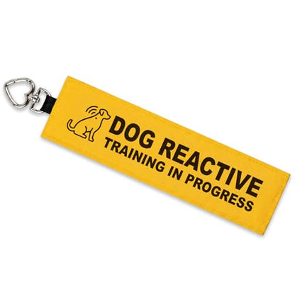 Dog Reactive Leash Wrap, Training in Progress Yellow Warning Sleeve with Heart Snap Hook, Highly Visible Lead Cover for Nervous & Anxious Pets, Durable Double-Sided Canvas - color: Dog Reactive