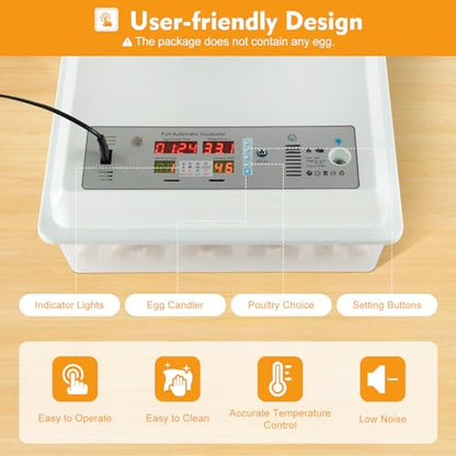 64 PCS Eggs Incubator, 3-in-1 Automatic Egg Incubator for Hatching Eggs with Digital Control, White Automatic Egg Turner with 360° Auto Turning & Uniform Heating for Home & Farm Use - size: 64 PCS