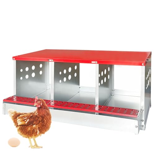 3-Compartment Roll Away Chicken Nesting Box for Hens, 32.6 Inch | Metal build, Egg collection tray, Perch, Protective lid, Wall mount, Freestanding setup, Ducks, Backyard coop, Barn supply - size: 32.6"L x 16.9"W x 13.9"H