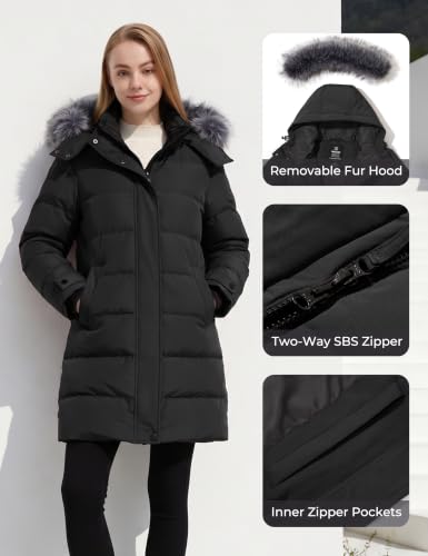 wantdo Women's Long Quilted Winter Coat Thicken Puffer Jacket with Faux Fur Hood - color: Charcoal, size: Small