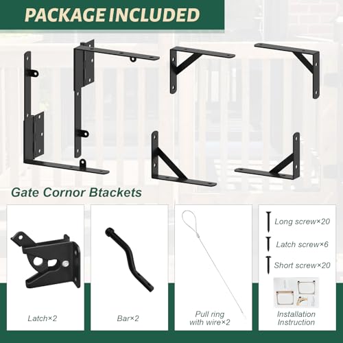 Gate Frame Fence Kit with Gate Latch,Heavy Duty Anti Sag Gate Kit, Gate Corner Brace Bracket Hardware for Wooden Fence Gate Garden Wooden Driveway Gates,Shed Doors, Corral（1 Set）