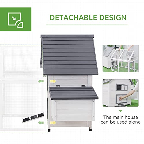 PawHut Grey and White Wooden 0.07-Acre In-Ground Poultry Cage with Nesting Box, Ramp, Run D51-102 - color: Dark Gray
