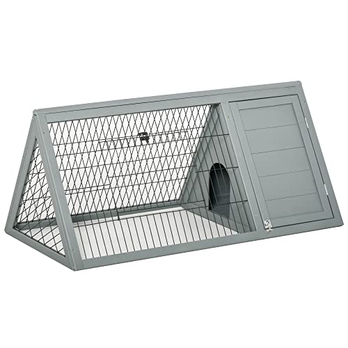 PawHut 46" x 24" Wooden A-Frame Outdoor Rabbit Hutch, Small Animal Cage, Bunny Hutch with Outside Run & Ventilating Wire, Gray - color: Gray, size: 45.8"L x 24.5"W x 20.8"H