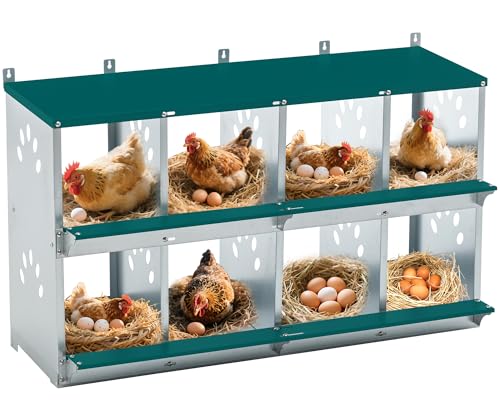 Yafylly Chicken Nesting Boxes, Wall Mountable Metal Chicken Coop Nesting Box, Easy Egg Collection Roll Away Nesting Boxes Chicken, Roosting Boxes for Chickens, 8 Compartments - color: Green, size: 8 Compartment