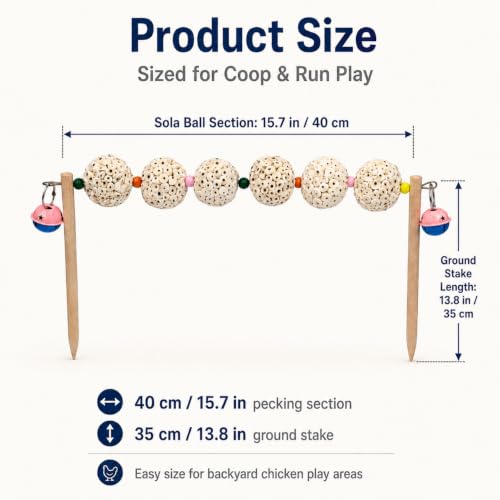 Chicken Enrichment Toy for Coop and Run, Ground Stake Sola Ball Pecking Toy with Colorful Beads and Bells for Hens, Backyard Chickens and Poultry