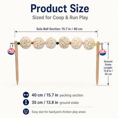 Chicken Enrichment Toy for Coop and Run, Ground Stake Sola Ball Pecking Toy with Colorful Beads and Bells for Hens, Backyard Chickens and Poultry