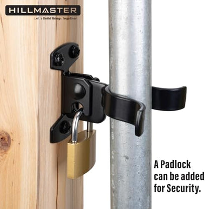 HILLMASTER 1-3/8" Flat Back Wall Mount Chain Link Fork Latch, Black Gate Fork Latch with Padlock Hole,Fence Latch Lock with Screws,Bolts,Gate Hardware Gate Latches for Outdoor Wooden Gates, 1 Pack - size: 1 Piece