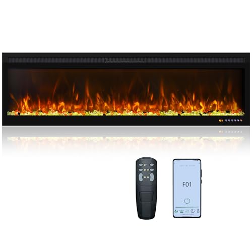 60 Inch Smart WiFi Infrared Electric Fireplace Realistic Flame, 169 Flame Color Combinations,App/Remote Control, Logs & Crystals,750W/1500W Heater, Black - size: 60 Inch WiFi