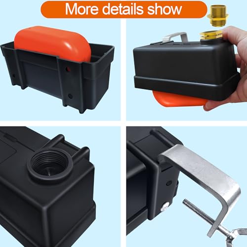 Water Trough Float Valve for Stock Tank, Automatic Control Waterer Level for Livestock Horse Chicken Animal Fish Pool with Hose Metal Connector & Ptfe tape （1 pack）
