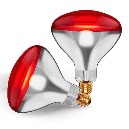 KOR 250 Watt R40 Incandescent Light Bulbs (2-Pack) - Bathroom Infrared Heat Lamp for Chickens Puppies Reptiles Livestock Poultry, Sauna Red Light Therapy Bulb - 2,000 Hour Rated, E26 Base, 120V - color: Red
