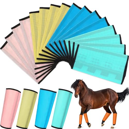 Set of 16 Mesh Fly Boots for Horse Breathable Mesh Horse Boots Protective Horse Leg Wraps Horse Leggings for Preventing Flies and Mosquitoes Bites - color: Blue, Yellow, Light Pink, Light Green
