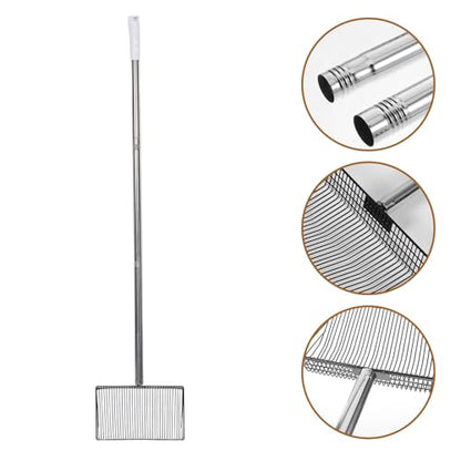 TIDTALEO Livestock Manure Scoop with Long Handle and Wide Metal Litter Sifter for Chicken Coop and Animal Pen Cleaning, Sturdy Farm Waste Shovel for Poultry, Goat, Cattle, and Sheep