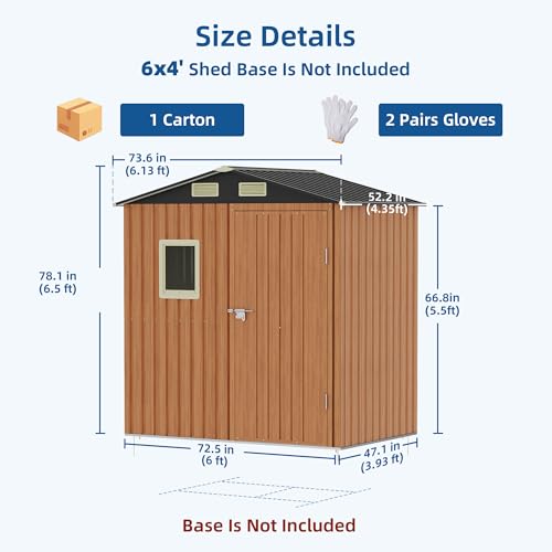6x4FT Outdoor Storage Shed, Metal Garden Shed with Updated Frame Structure, Lockable Door and Window, Large Tool Shed for Backyard, Patio,Lawn,Utility & Bike Storage - size: 6x4 FT (No Base)