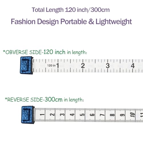 Tape Measure for Body Measuring Tape Double Scale Body Sewing Flexible Ruler for Medical Body Measurement Tailor Craft Ruler, Retractable Key Chain Mini Tape Measure 120 Inches/300cm (Royal Blue) - color: Royal blue