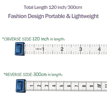 Tape Measure for Body Measuring Tape Double Scale Body Sewing Flexible Ruler for Medical Body Measurement Tailor Craft Ruler, Retractable Key Chain Mini Tape Measure 120 Inches/300cm (Royal Blue) - color: Royal blue