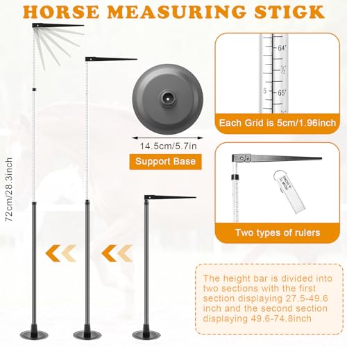 2 PCS Horse Height Measuring Kit - Foldable 91 Inch Tape & Lightweight Aluminum Stick (27.5-74.8 Inch), Accurately Measure Horse Height in Hands - style: Simple Base