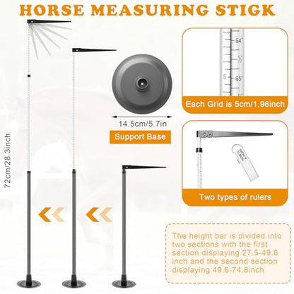 2 PCS Horse Height Measuring Kit - Foldable 91 Inch Tape & Lightweight Aluminum Stick (27.5-74.8 Inch), Accurately Measure Horse Height in Hands - style: Simple Base