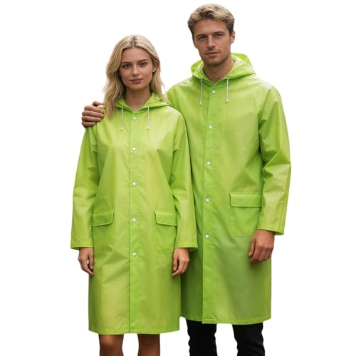 Unisex Hooded Raincoat Waterproof Reusable Rain Jacket with Pockets for Cycling Hiking Travel Commuting - color: Light Green, size: Large