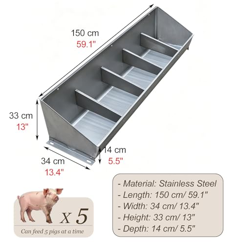 Thickened Large Capacity Goat Feeder, Multi-Compartment Livestock Water Trough for Hog, Cattles, Deers, Floor & Wall Mounted Hay Feeder(L150cm/59.1"(5 Slots)) - size: L150cm/59.1"(5 Slots)