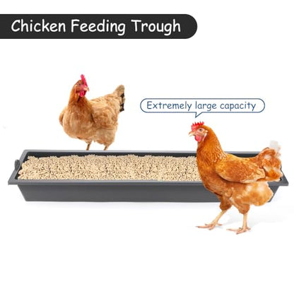 DQITJ 4 Pack Chicken Large Capacity Feeder Plastic Feed Trough Bucket Hanging Food Dispenser for Chicken Duck Pigeon Bird Livestock Poultry (23.6": Black)
