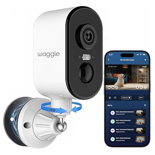 Waggle 4G LTE Cellular Security Camera, Built in SIM Card, 2K HD Pet Monitor, 300° Pan, No WiFi, 9000mAh Battery, Night Vision & 2-Way Talk - RVs/Camping/Travel & Outdoor - Subscription Required - size: 1 - Pack 4G Cellular