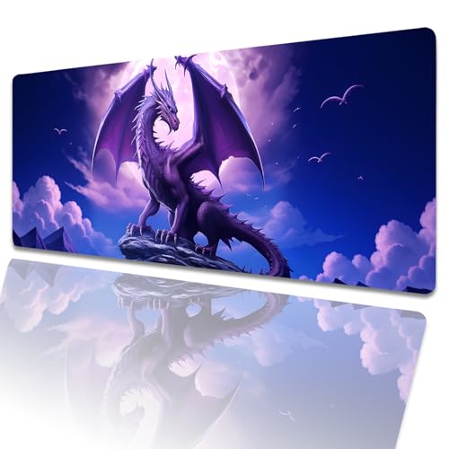Fantasy Purple Dragon Gaming Mouse Pad 31.5x11.8in,Moon Cliff Large Extended Desk Mat with Non-Slip Rubber Base,Cool Big Mousepad for Laptop Computer PC,for Office Home Decor,Deskmat Gifts - color: Dragon 02