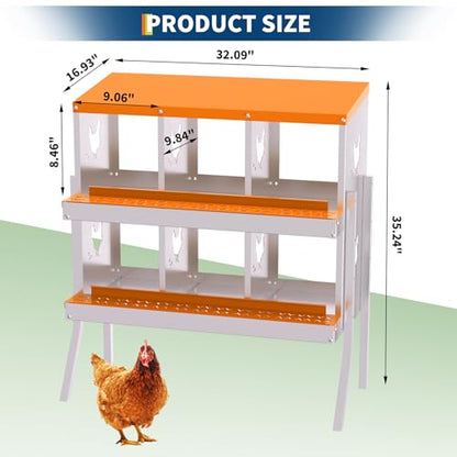 Chicken Nesting Box,6 Compartments Galvanized Steel Metal Chicken Laying Box with Roll Out Egg Collection,Wall Mount Chicken Nesting Boxes,Easy Egg Collection, Hen Roosting Boxes - color: Orange, size: 6 Holes with Legs