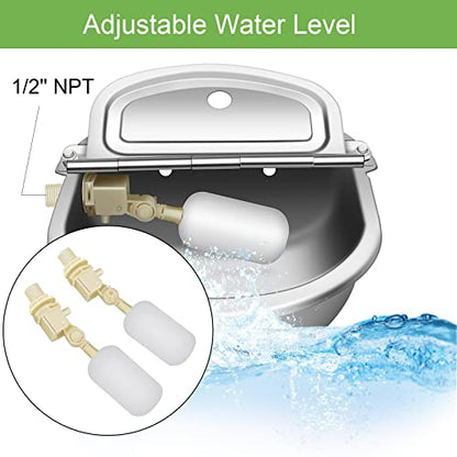 Automatic Animal Drinking Water Bowl, Stainless Steel Automatic Water Dispenser for Dogs Horses Goats, Livestock Waterer Water Trough with 2 Float Valves, Hose