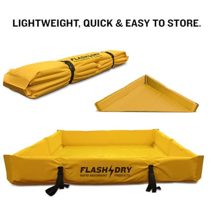 FLASHDRY Portable Spill Containment Berm, Folding Duck Pond 4' x 4', Reusable Oil, Fuel & Chemical Spill Containment Tray, UV-Resistant PVC, Heavy-Duty, Quick & Easy Setup, Garage & Industrial Use - color: Yellow