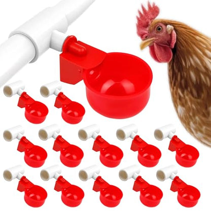 24 Pack Automatic Chicken Waterer Cups Kit, Gravity-Fed Poultry Drinker with PVC Tee Fittings for DIY 1/2" Pipe System for Chickens, Ducks & Turkeys (12 Cups + 12 PVC Tees, 24-Piece Kit)