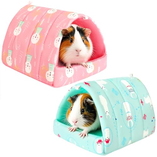 UPINS 2 Pack Guinea Pig Bed, Guinea Pig Hideout Washable Small Animal House Cage Accessories for Dwarf Rabbits Chinchillas Hamsters Hedgehogs Ferrets Bearded Dragons and Rats - color: Pink Light Green, size: 6.8 x 7.4 inch