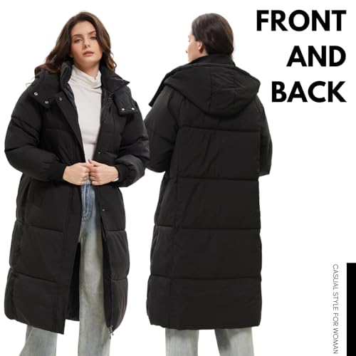 PUFFIT Long Puffer Jacket for Women,2024 Thickened Winter Coat Hooded with Deep Pockets, Ladies Warm Winter Jacket - color: Black, size: X-Small