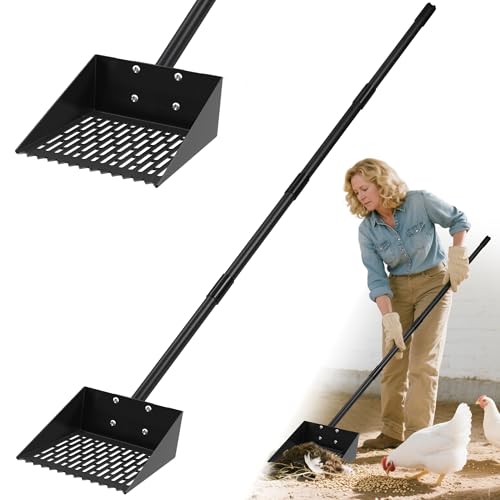 Alloy Steel Chicken Poop Scooper for Sand - 10” Large Chicken Coop Scoop - Simplified Cleaning 40-67” Poop Scoop with Adjustable Handle - size: 9.8" Wide