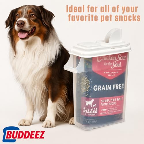 Buddeez 32 Quart Pet Food Dispenser with Lid - Airtight Storage for Dog Food, Cat Food, and Bird Seed - Easy Pour Spout for Mess Free Serving