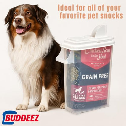 Buddeez 32 Quart Pet Food Dispenser with Lid - Airtight Storage for Dog Food, Cat Food, and Bird Seed - Easy Pour Spout for Mess Free Serving